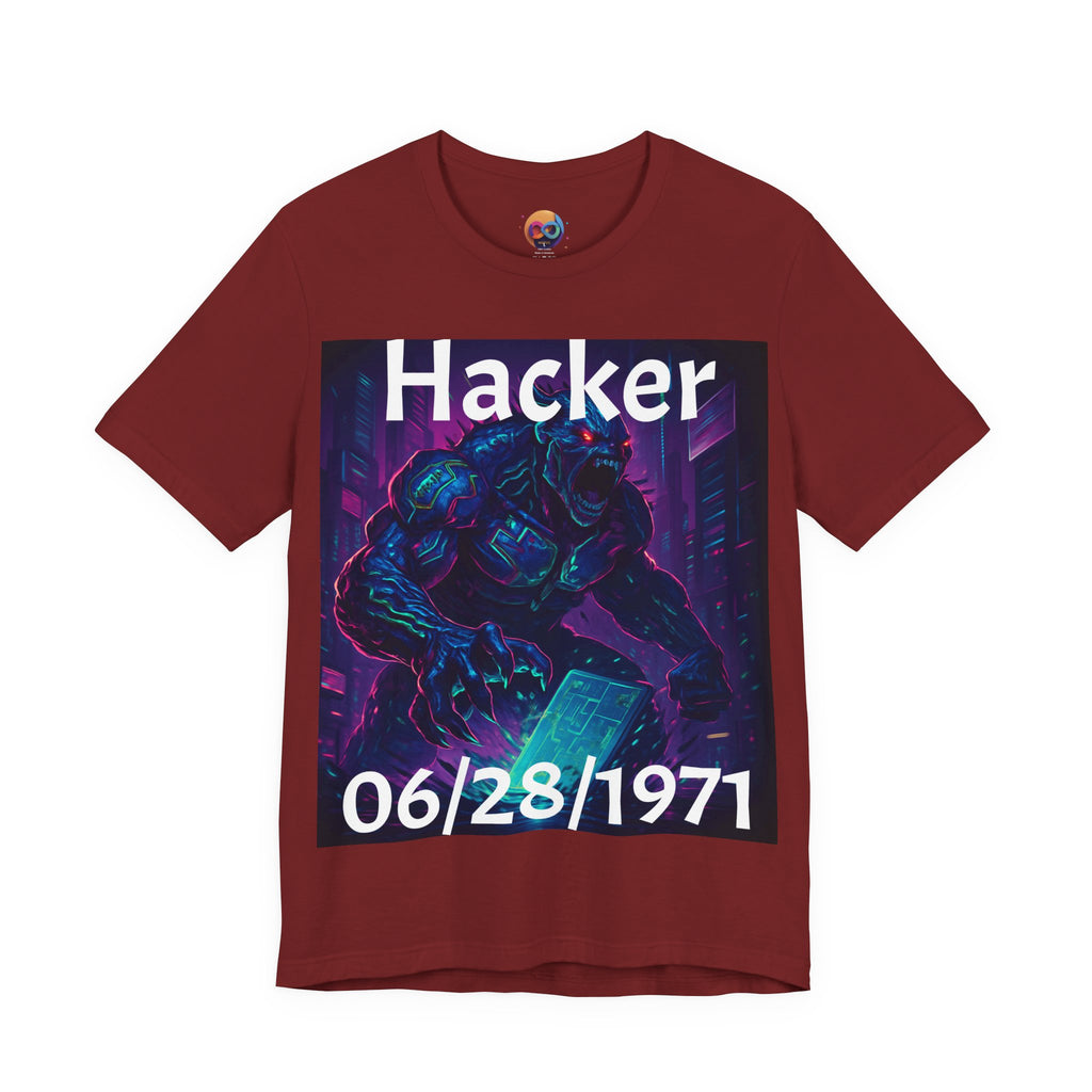 HACKER— '06/28/1971' Graphic tee. Dark Creature Illustration