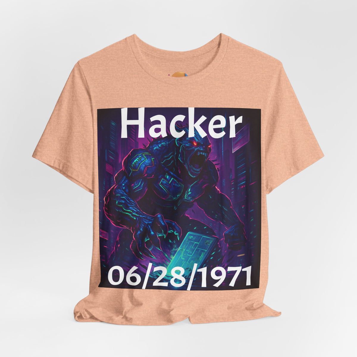 HACKER— '06/28/1971' Graphic tee. Dark Creature Illustration