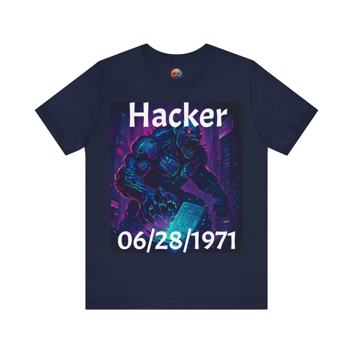 HACKER— '06/28/1971' Graphic tee. Dark Creature Illustration