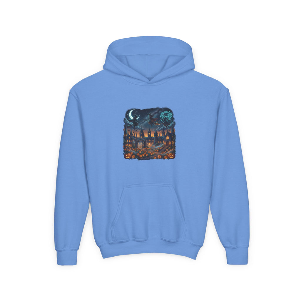 HALLOWEEN Youth Hoodie — Cozy Autumn Cabin Night Illustration