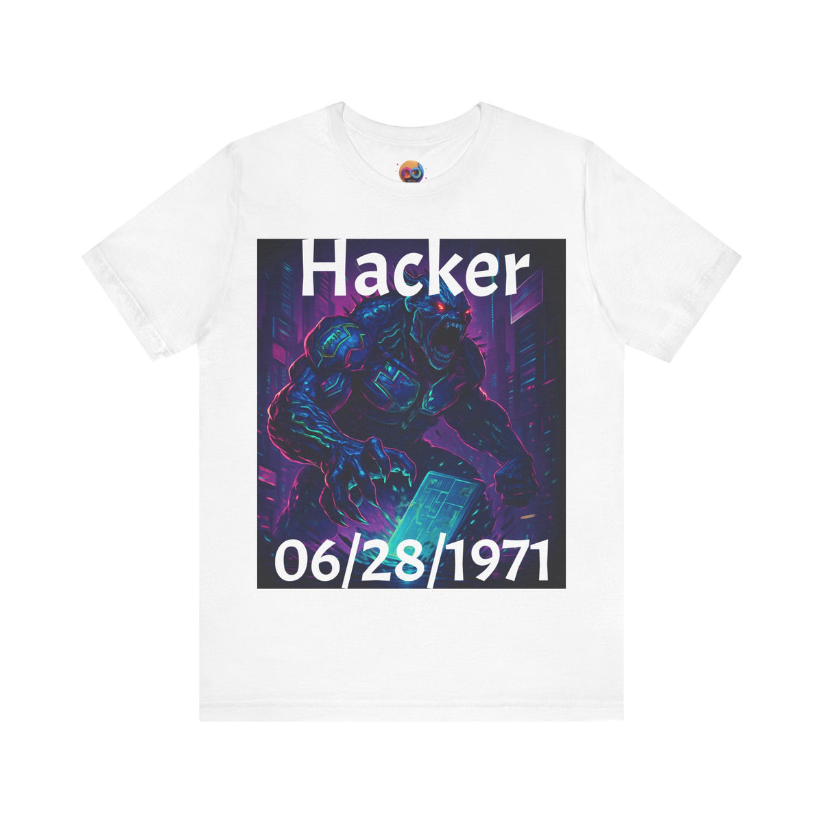 HACKER— '06/28/1971' Graphic tee. Dark Creature Illustration