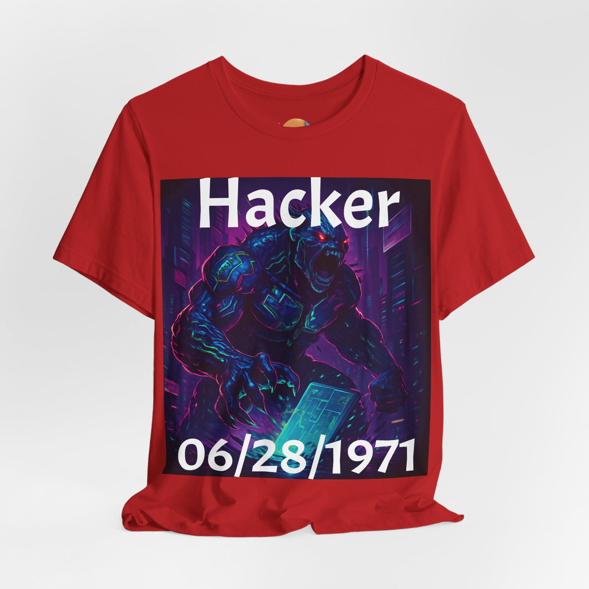 HACKER— '06/28/1971' Graphic tee. Dark Creature Illustration